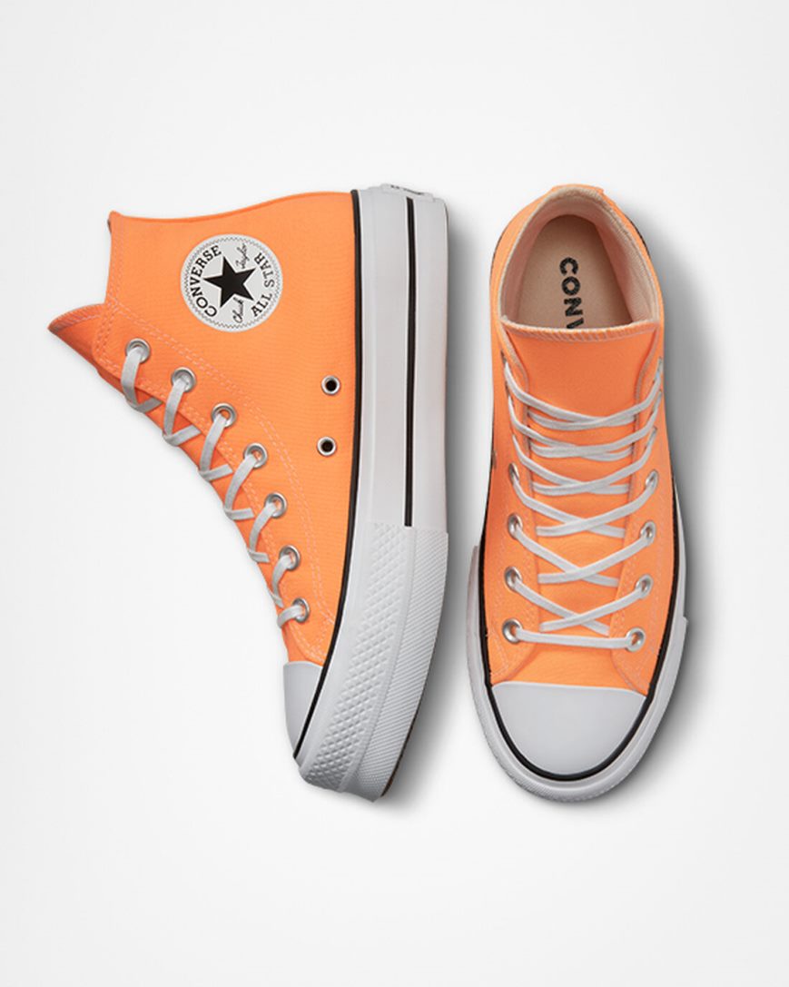 Dámské Boty Na Platformy Converse Chuck Taylor All Star Lift Platene Vysoké Oranžové Černé Bílé | CZ NWO3131